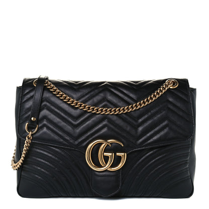 Gucci Calfskin Matelasse Large GG Marmont Shoulder Bag Black 1 of 12