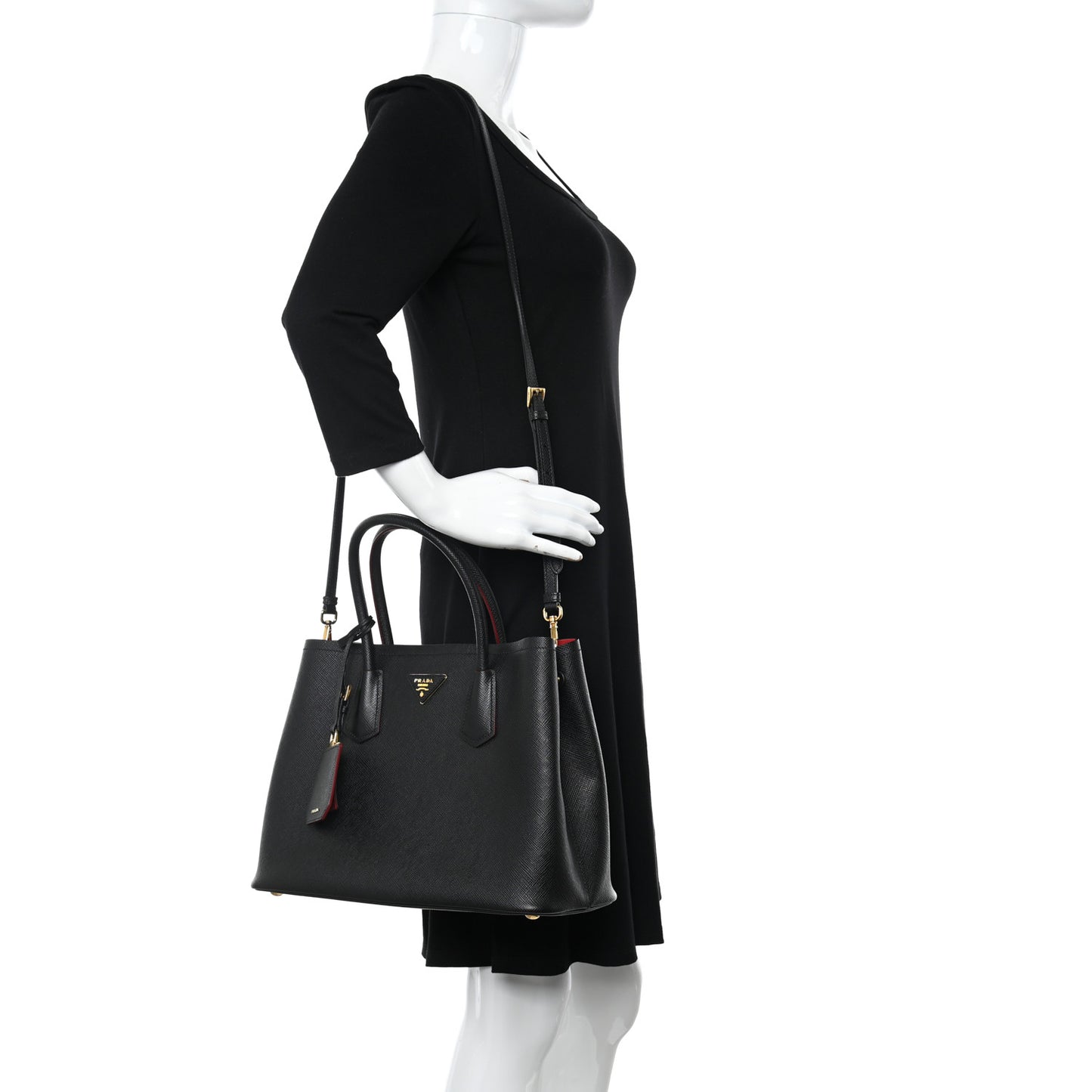 Saffiano Cuir Small Double Bag Black Fuoco