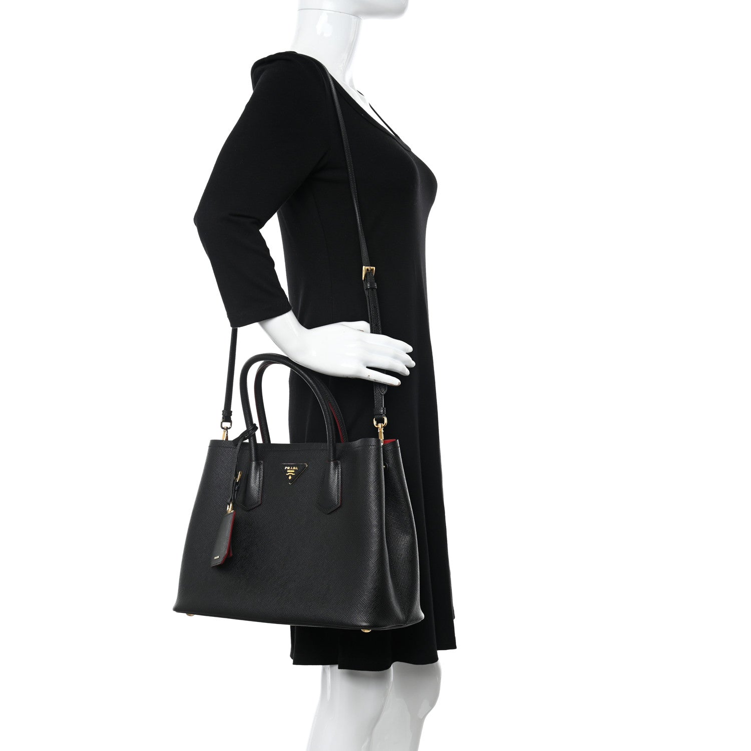 Prada Saffiano Cuir Small Double Bag Black Fuoco 2 of 11