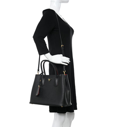 Prada Saffiano Cuir Small Double Bag Black Fuoco 2 of 11