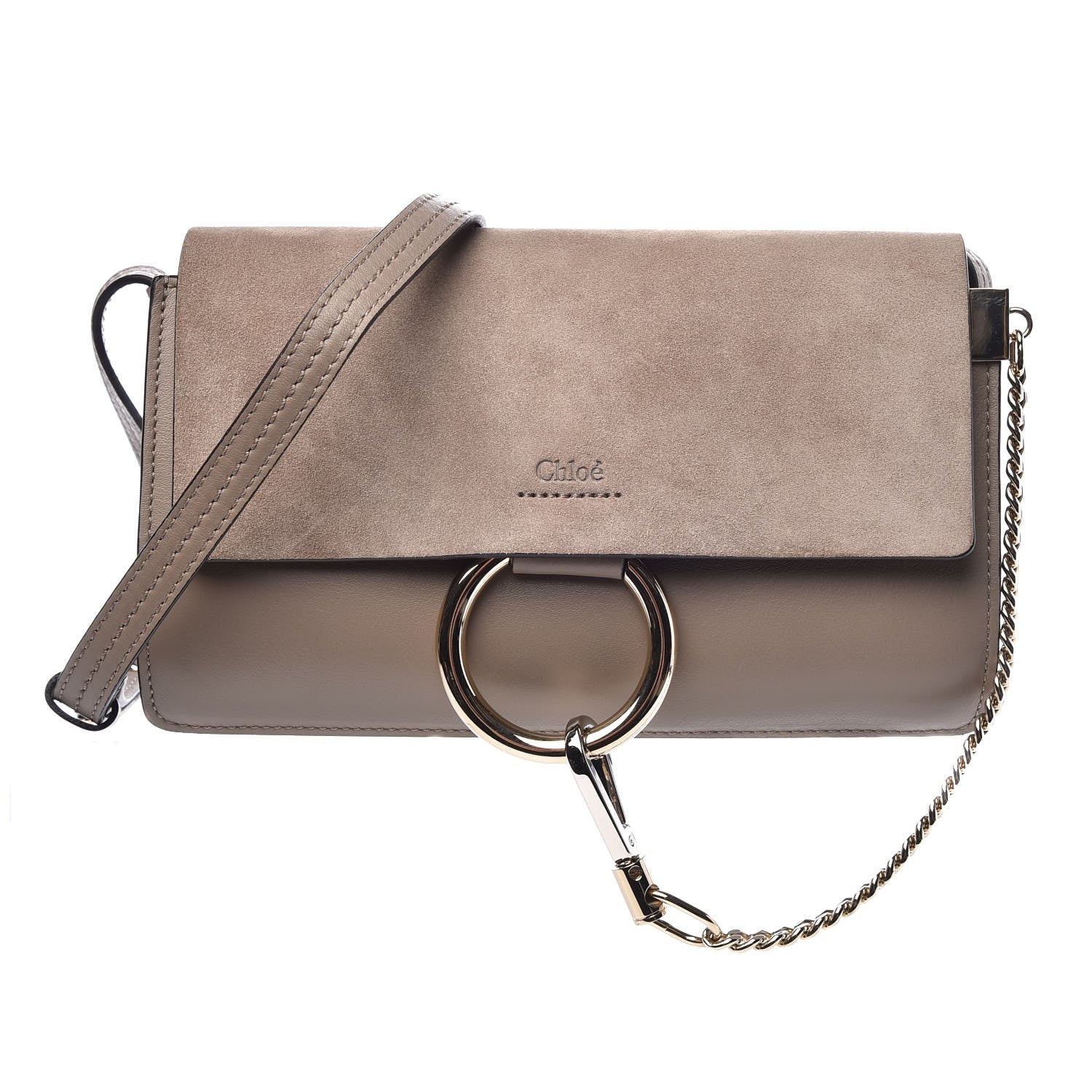 Chloe Suede Calfskin Small Faye Shoulder Bag Motty Grey 1 of 8