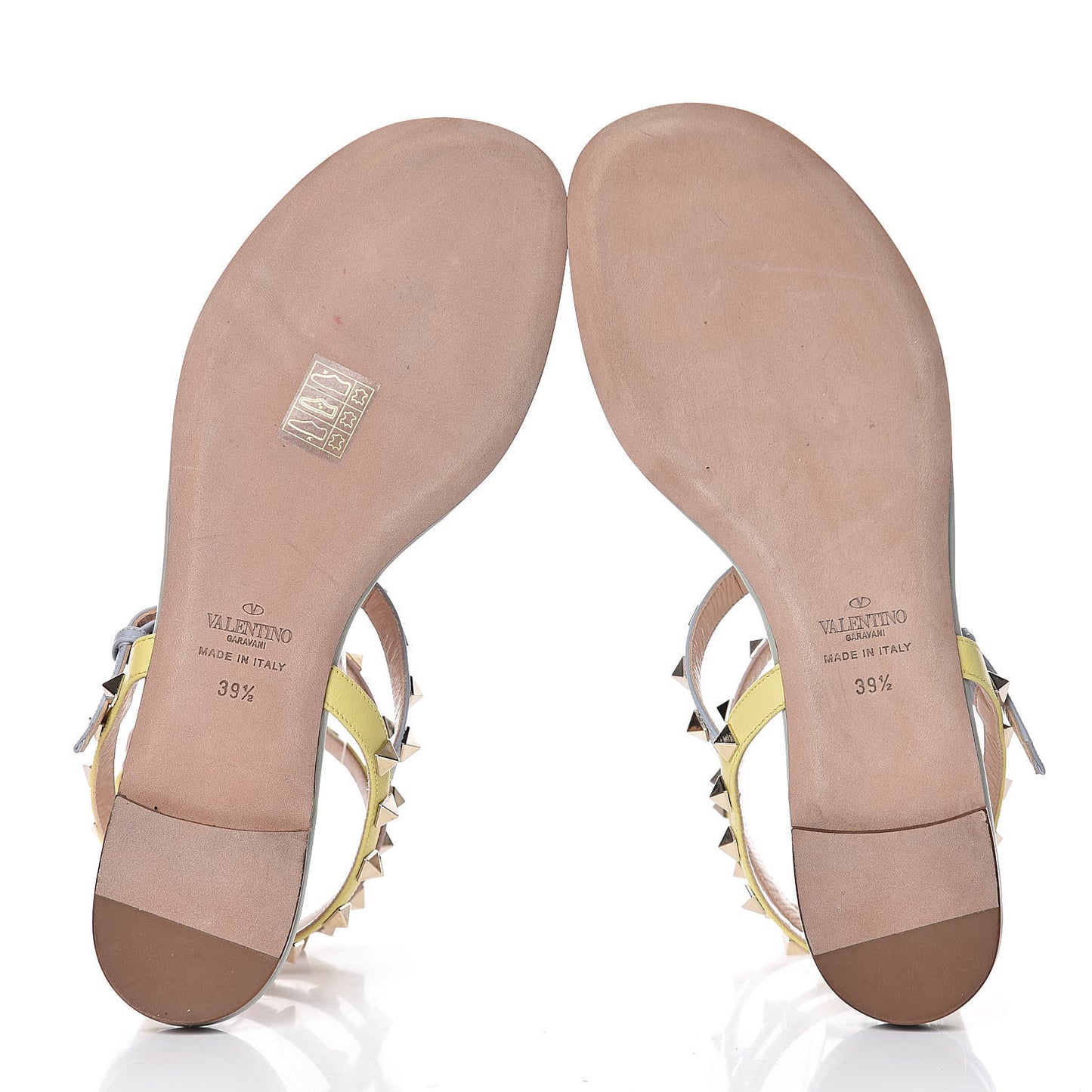 Calfskin Colorblock Rockstud Ankle Wrap Flat Thong Sandals 39.5 Multicolor