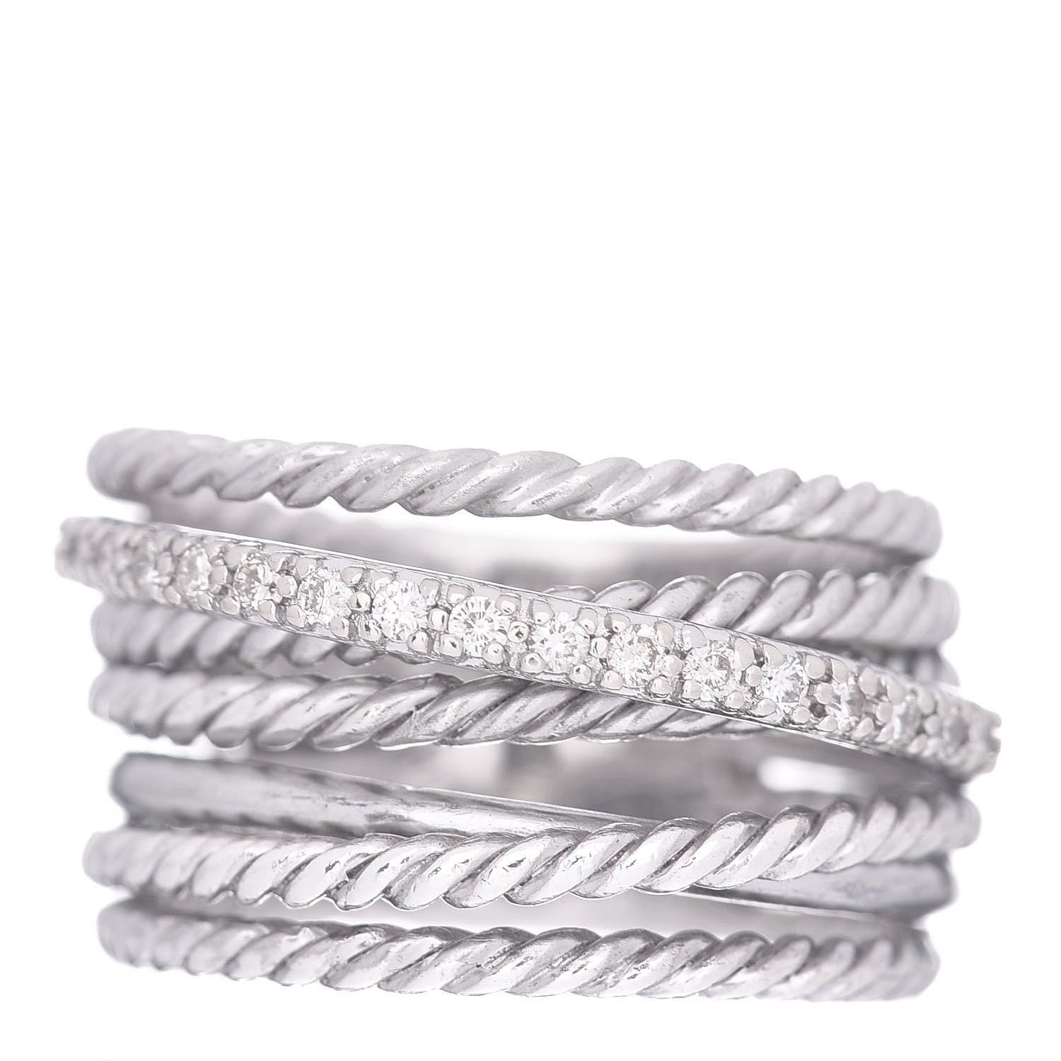 David Yurman Sterling Silver 14K White Gold Diamond 11mm Wide Crossover Cable Ring 54 7 1 of 5