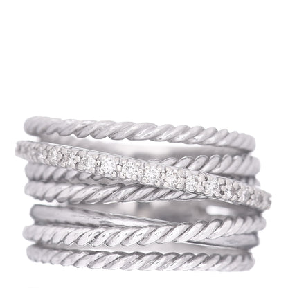 David Yurman Sterling Silver 14K White Gold Diamond 11mm Wide Crossover Cable Ring 54 7 1 of 5