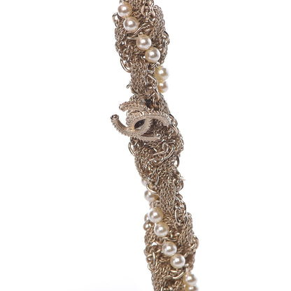Chanel Pearl Chain CC Long Necklace Golden Pearly White 5 of 6