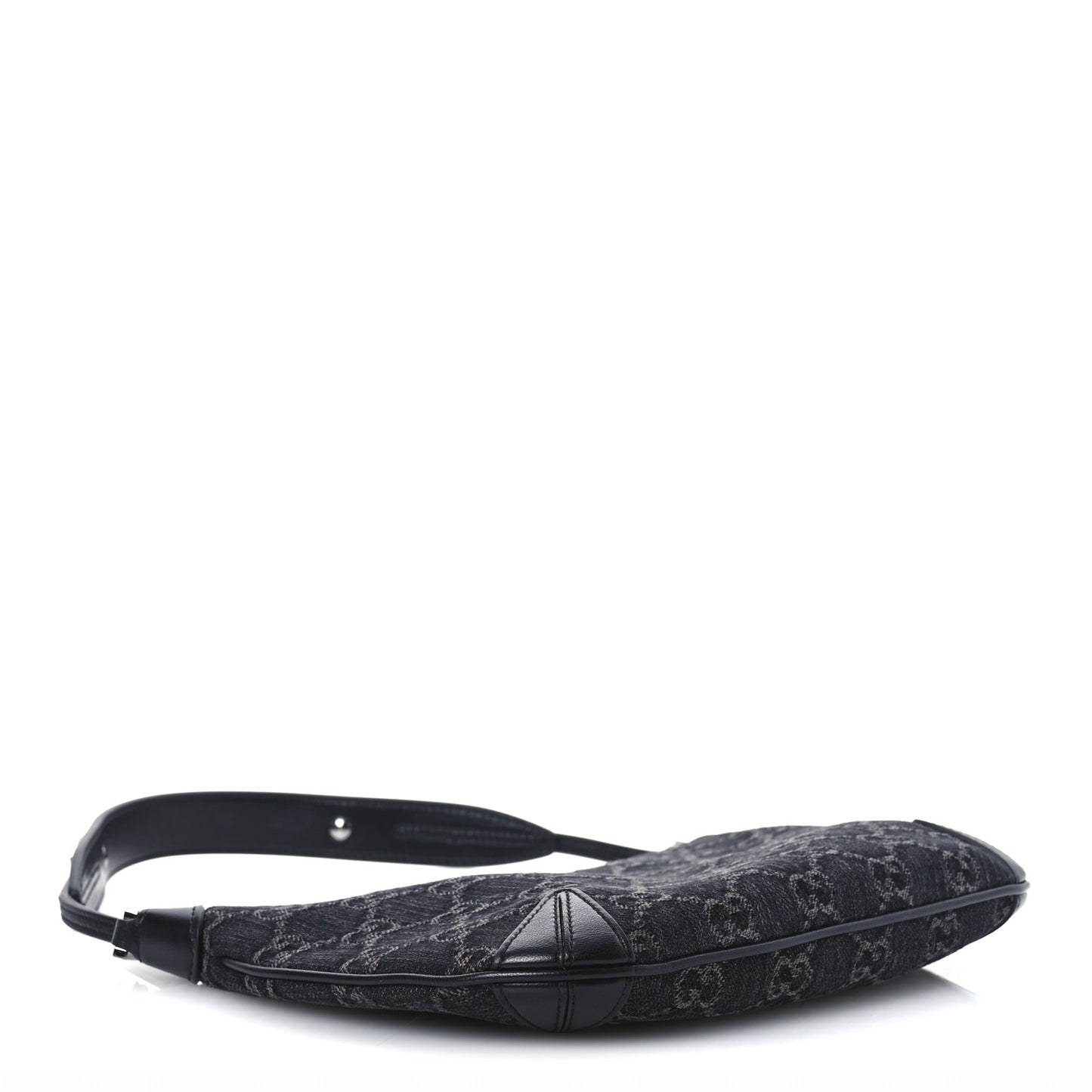 Jacquard Black Denim GG Monogram Horsebit Slim Small Shoulder Bag Black Grey