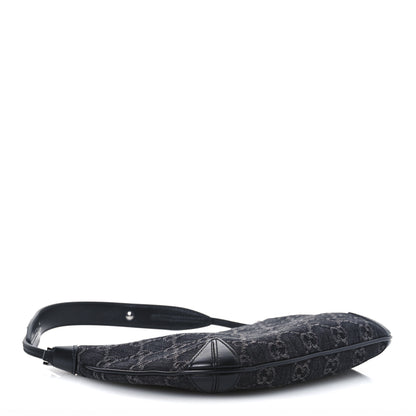 Gucci Jacquard Black Denim GG Monogram Horsebit Slim Small Shoulder Bag Black Grey 5 of 12