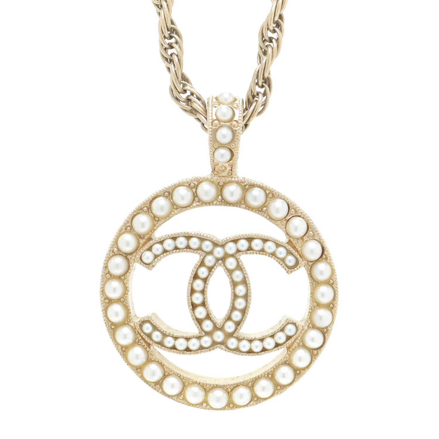 Chanel Pearl CC Round Pendant Necklace Gold 4 of 7