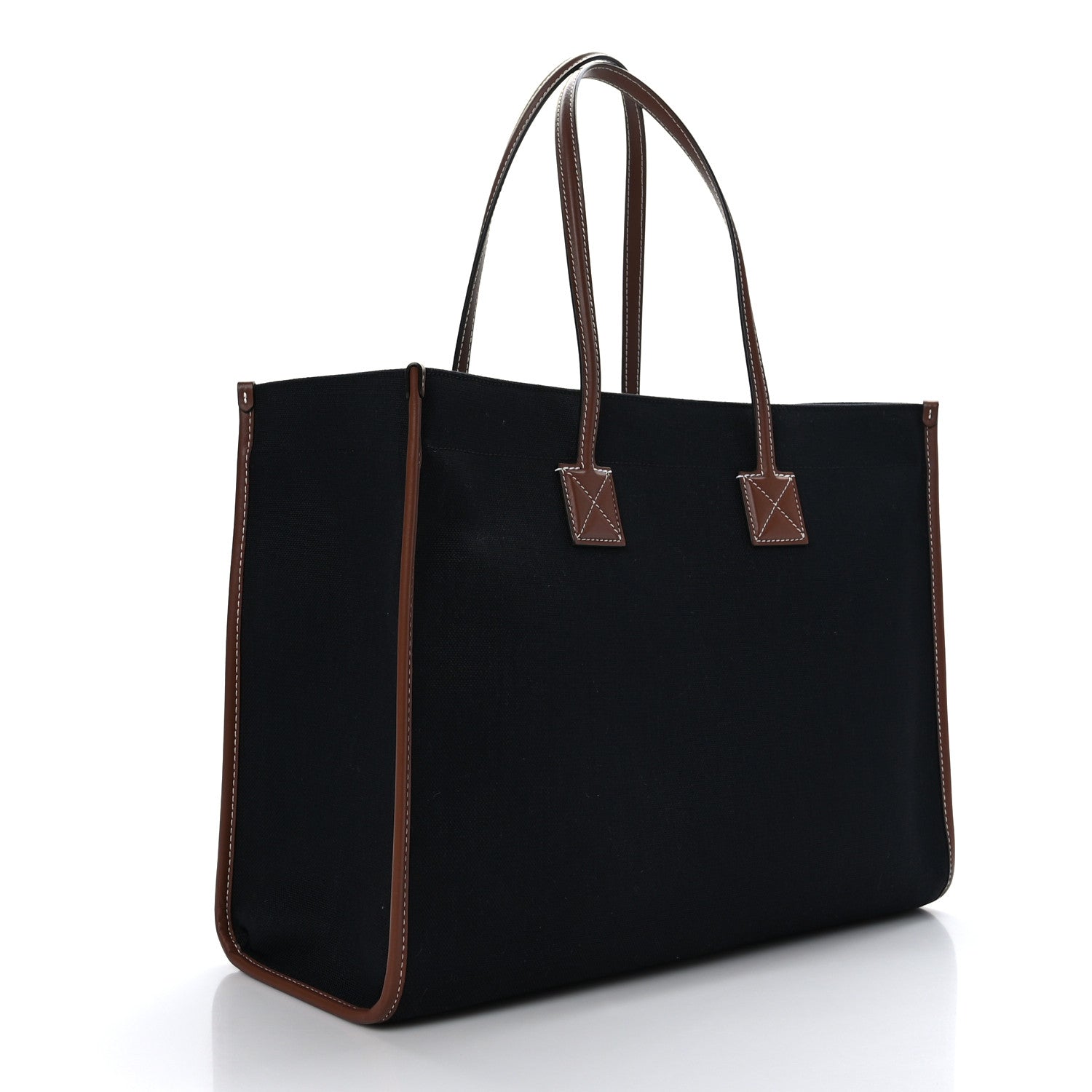 Burberry Canvas Smooth Calfskin Medium Two Tone Freya Tote Black Tan 3 of 8