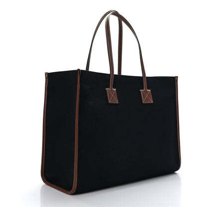 Burberry Canvas Smooth Calfskin Medium Two Tone Freya Tote Black Tan 3 of 8