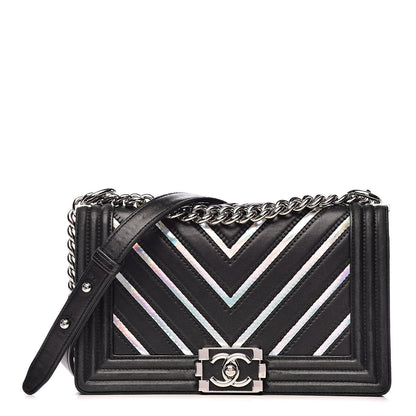 Chanel Lambskin Iridescent PVC Chevron Quilted Medium Boy Flap Black Silver 1 of 20