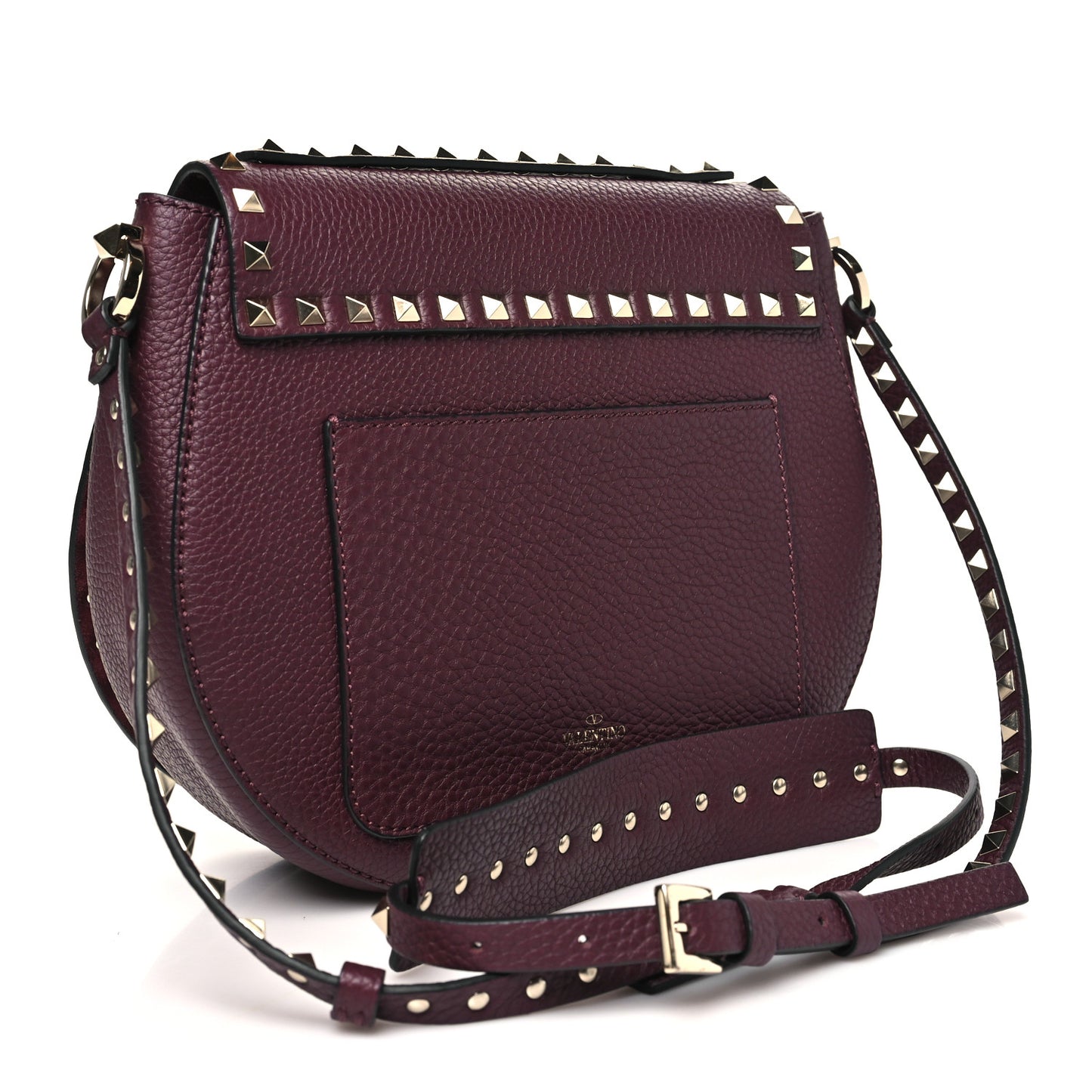 Pebbled Calfskin Rockstud Crossbody Saddle Bag Rubin