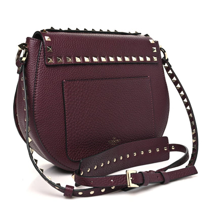 Valentino Garavani Pebbled Calfskin Rockstud Crossbody Saddle Bag Rubin 3 of 9