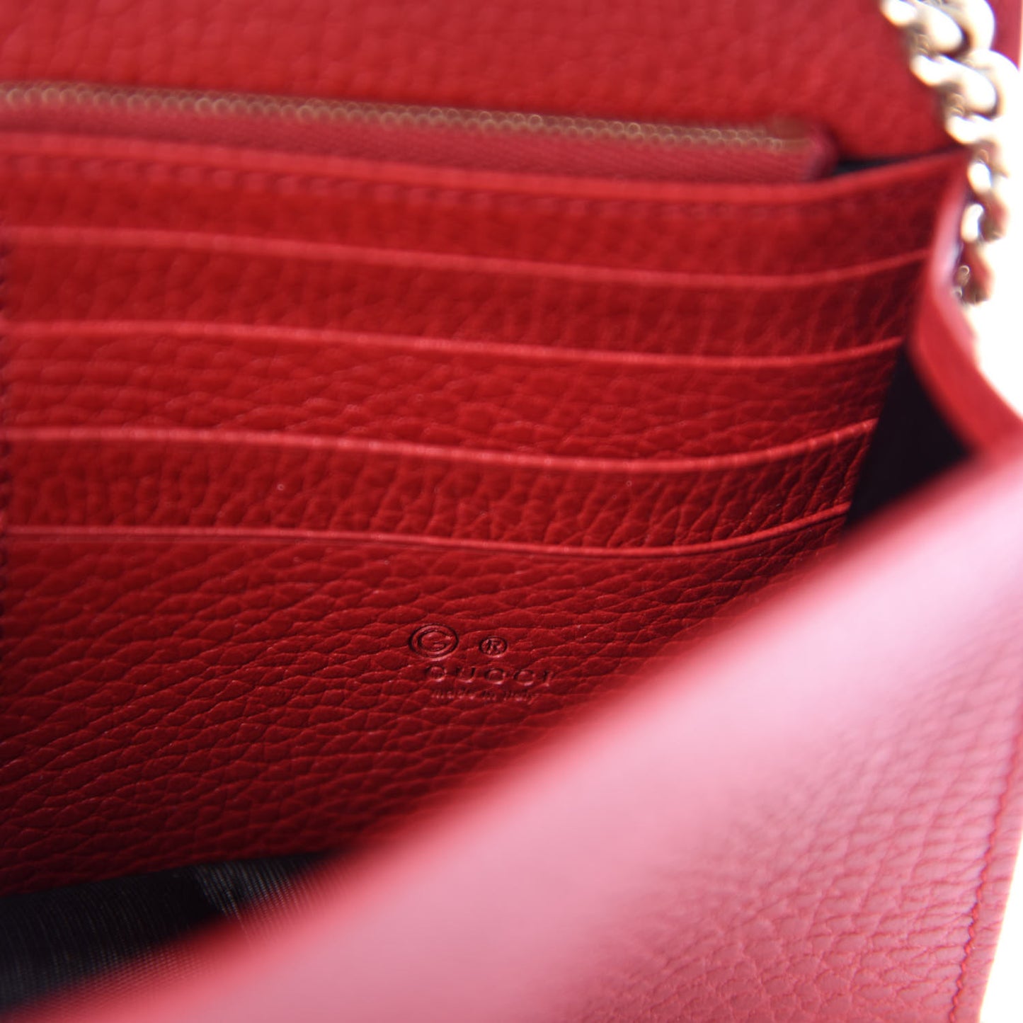 Dollar Calfskin Interlocking G Chain Wallet Red