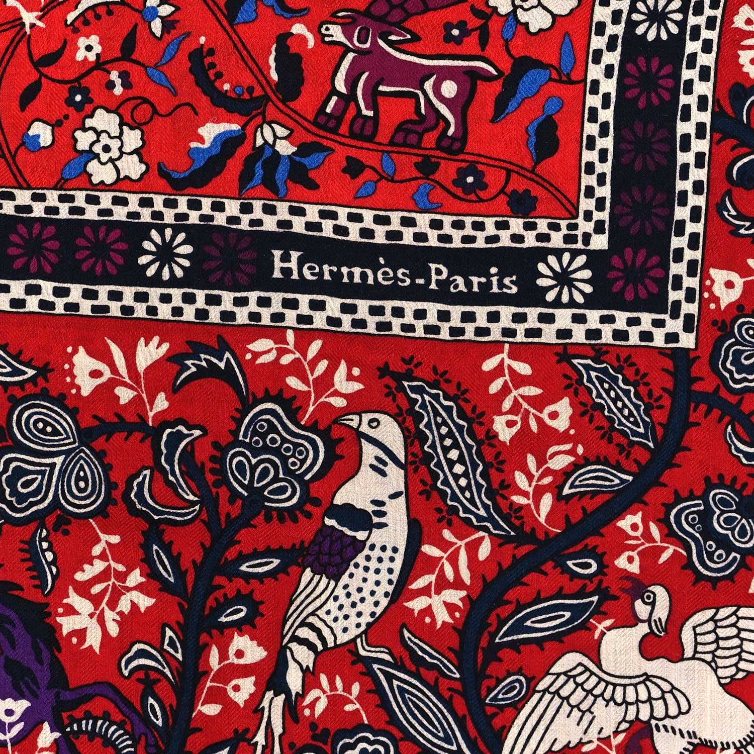 Hermes Cashmere Silk Jardins De Soie Shawl 140 Rouge Blue Violet 2 of 5