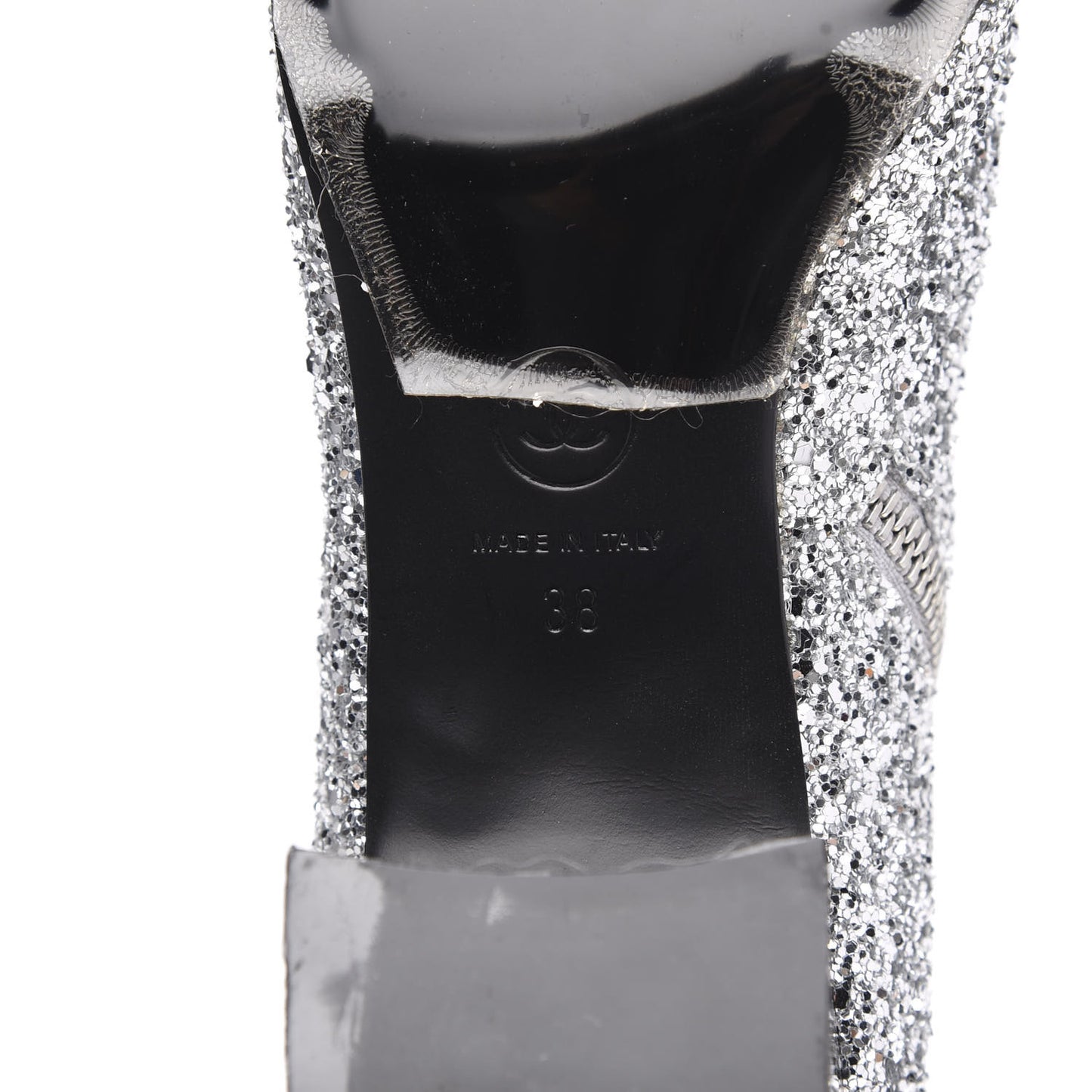 Glitter Patent Cap Toe Short Boots 38 Silver