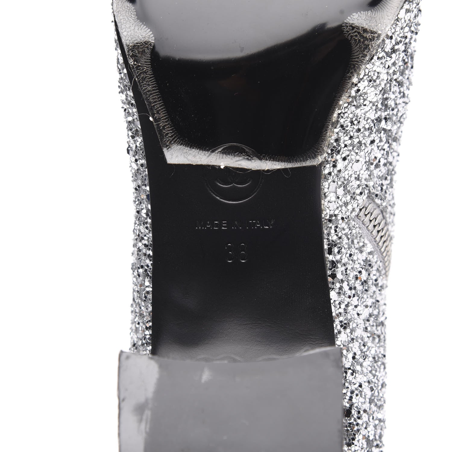 Chanel Glitter Patent Cap Toe Short Boots 38 Silver 6 of 9
