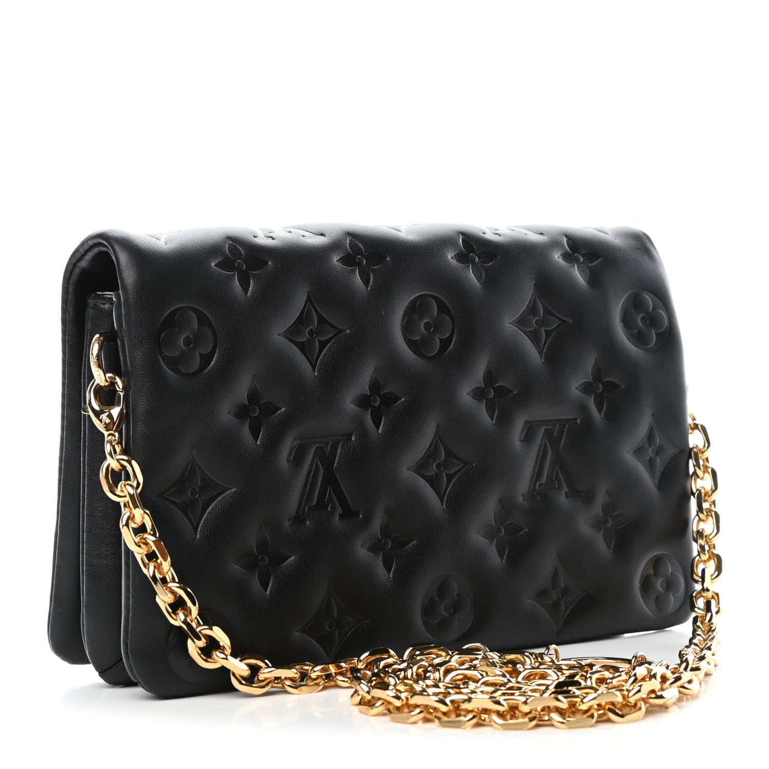 Louis Vuitton Lambskin Embossed Monogram Pochette Coussin Black 2 of 4