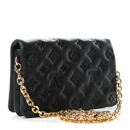 Louis Vuitton Lambskin Embossed Monogram Pochette Coussin Black 2 of 4