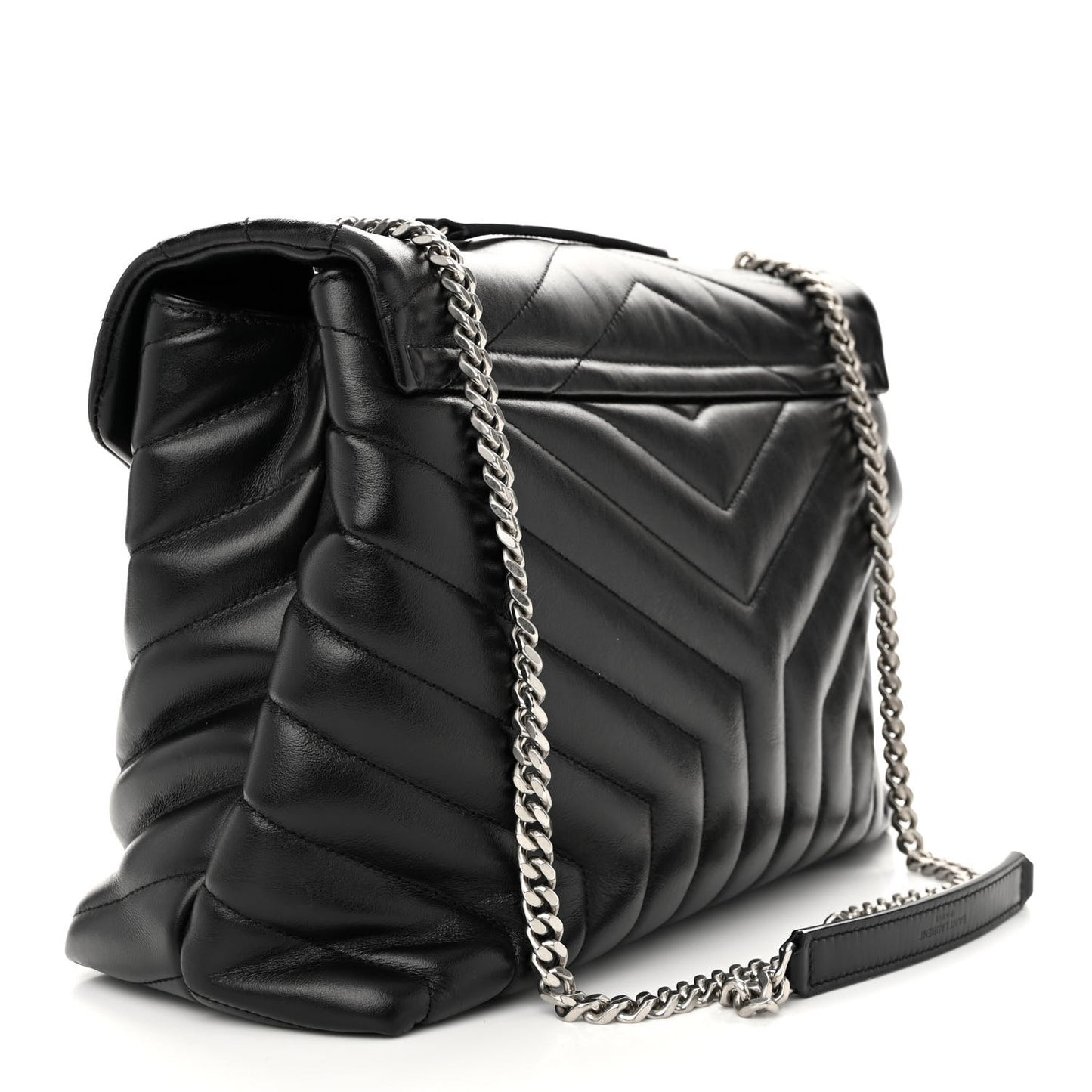 Calfskin Y Quilted Monogram Medium Loulou Chain Satchel Black