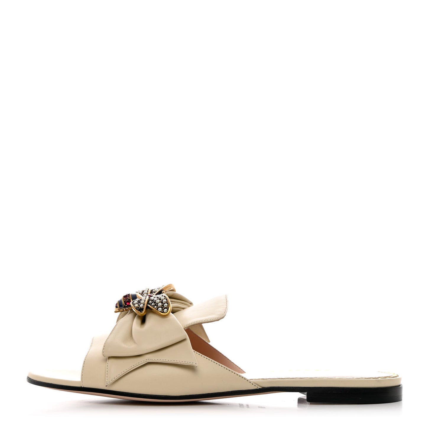 Nappa Queen Margaret Flat Slide Sandals 38 Vintage White