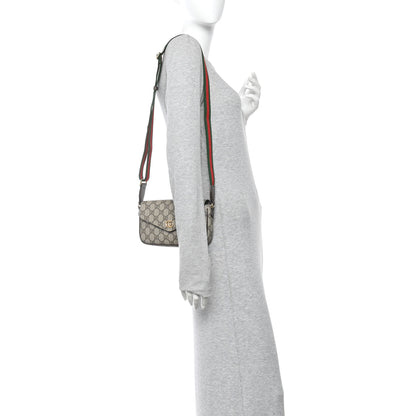 Gucci GG Supreme Monogram Textured Dollar Calfskin Web Mini Ophidia Envelope Shoulder Bag Beige Ebony New Acero 2 of 10