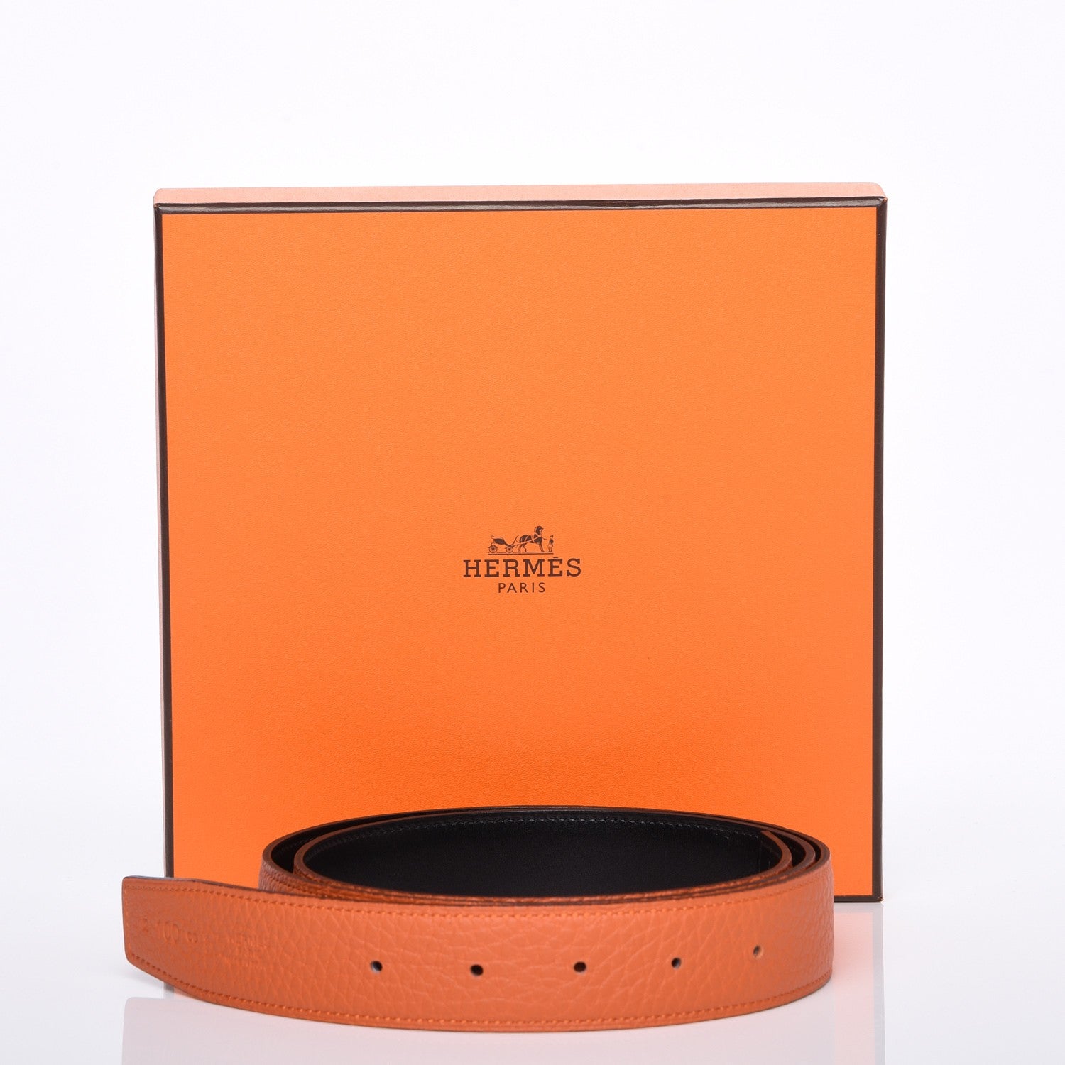Hermes Box Togo 32mm Belt Strap 100 Black Orange 11 of 11
