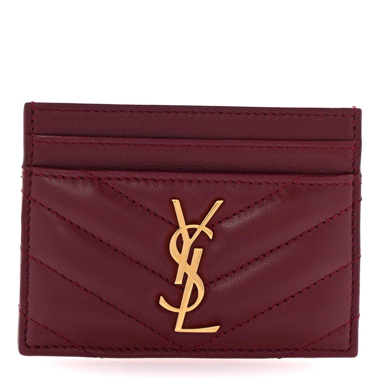 Lambskin Matelasse Chevron Monogram Credit Card Case Rouge Cabernet