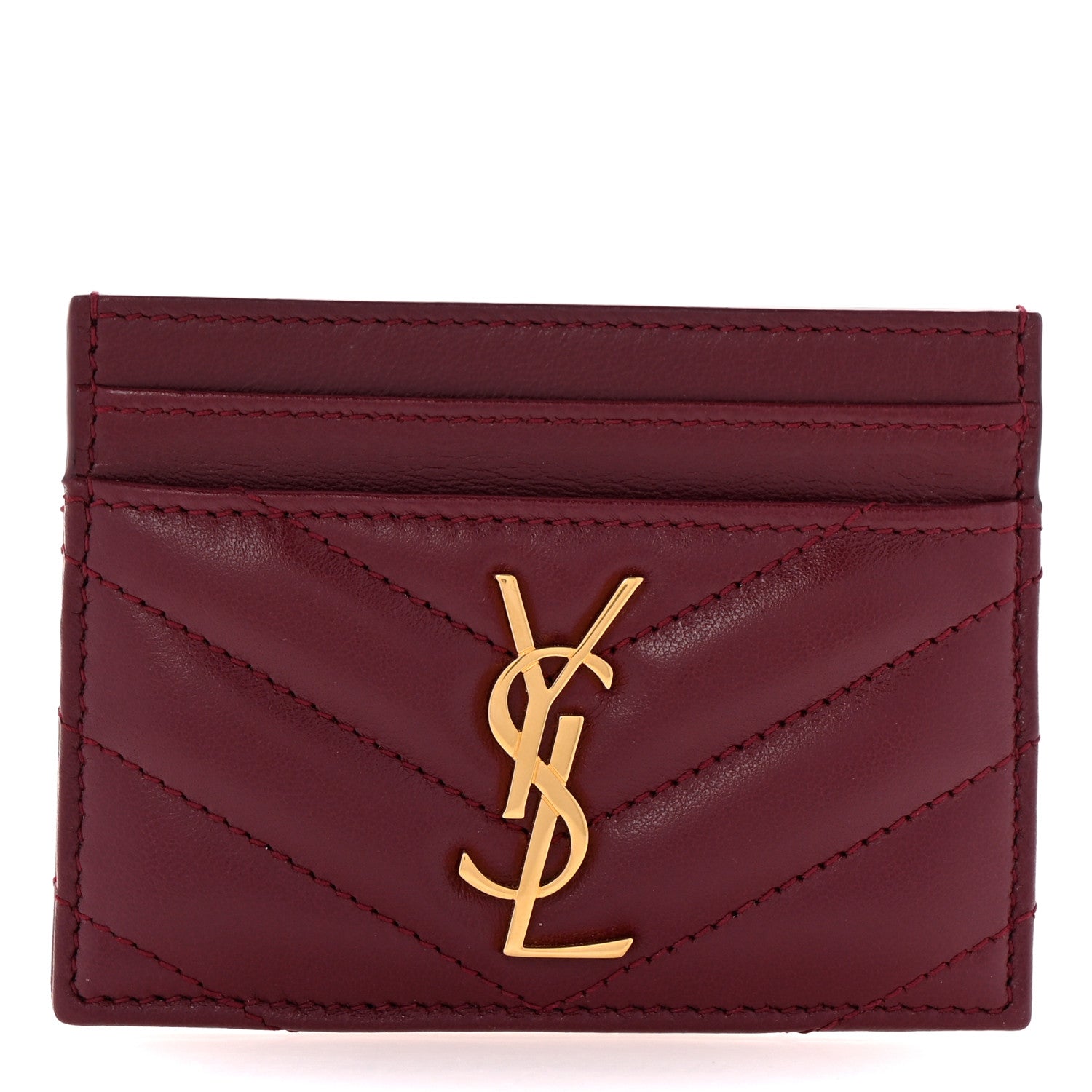Saint Laurent Lambskin Matelasse Chevron Monogram Credit Card Case Rouge Cabernet 1 of 8