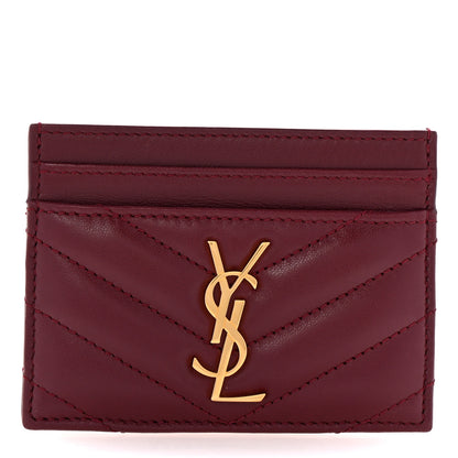 Saint Laurent Lambskin Matelasse Chevron Monogram Credit Card Case Rouge Cabernet 1 of 8
