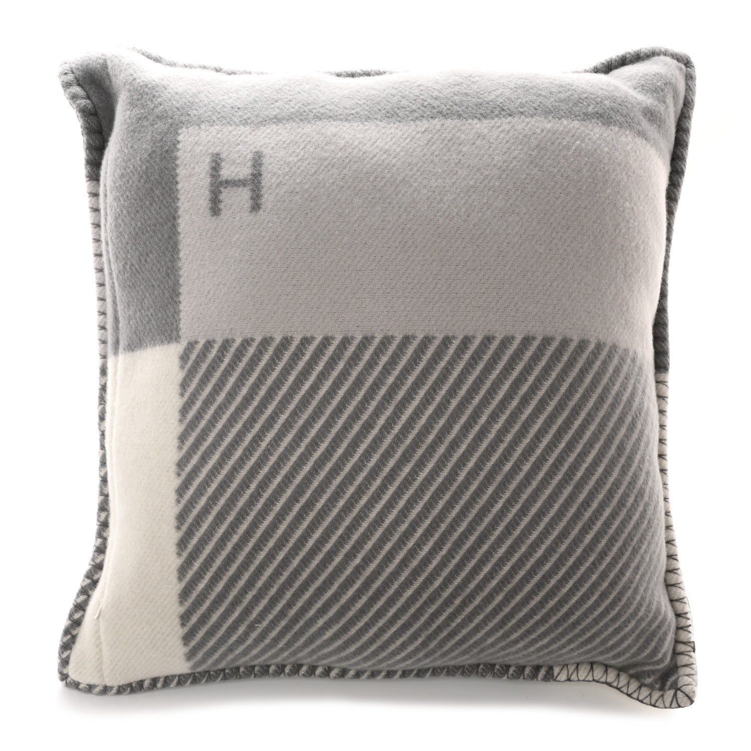 Hermes Wool Cashmere H Riviera Pillow Gris 2 of 3