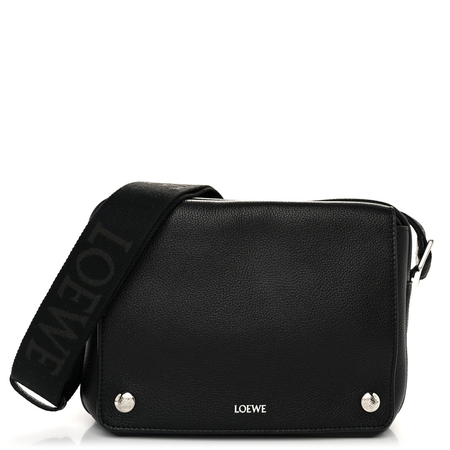 Supple Grained Calfskin Medium Messenger Bag Black