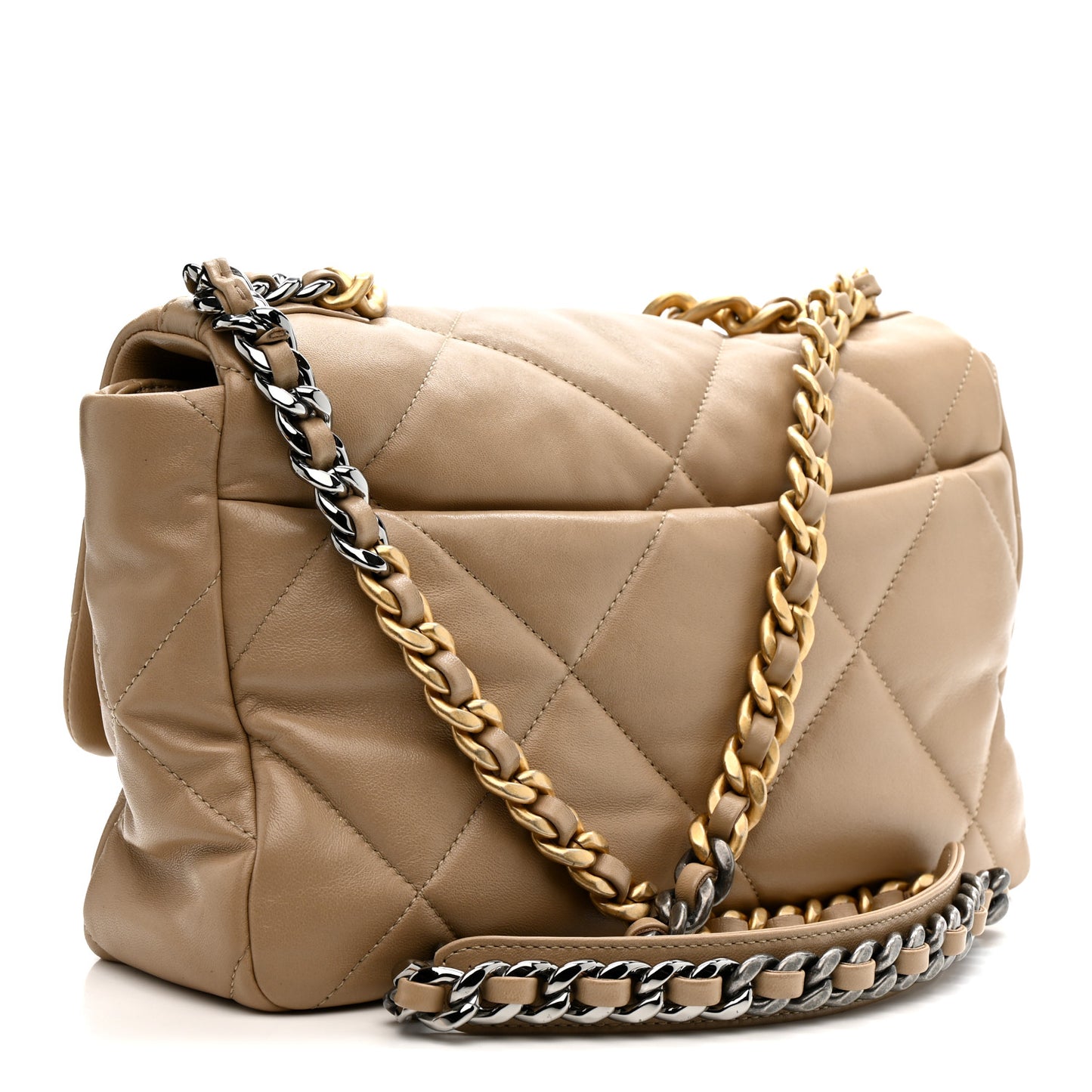 Lambskin Quilted Large Chanel 19 Flap Beige