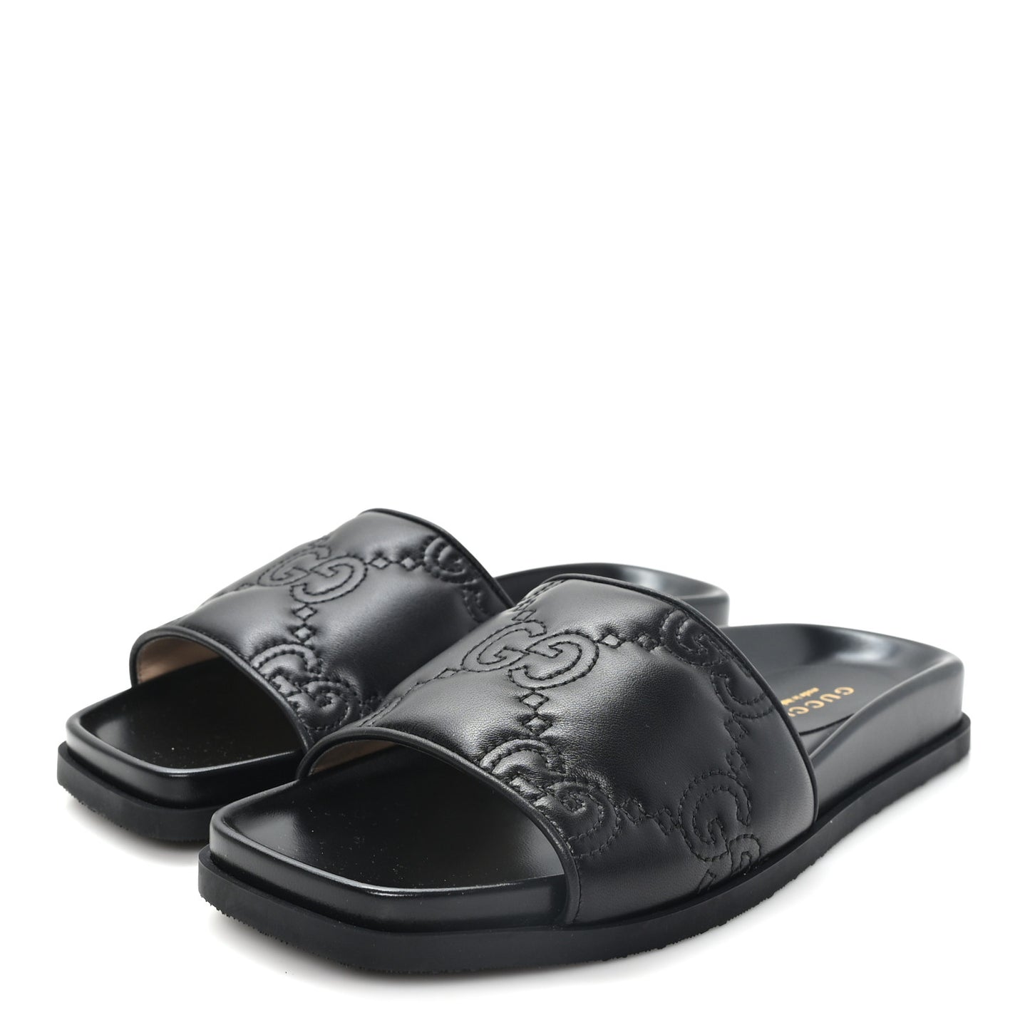Nappa GG Matelasse Flat Slide Sandals 36.5 Black 36.5 Black