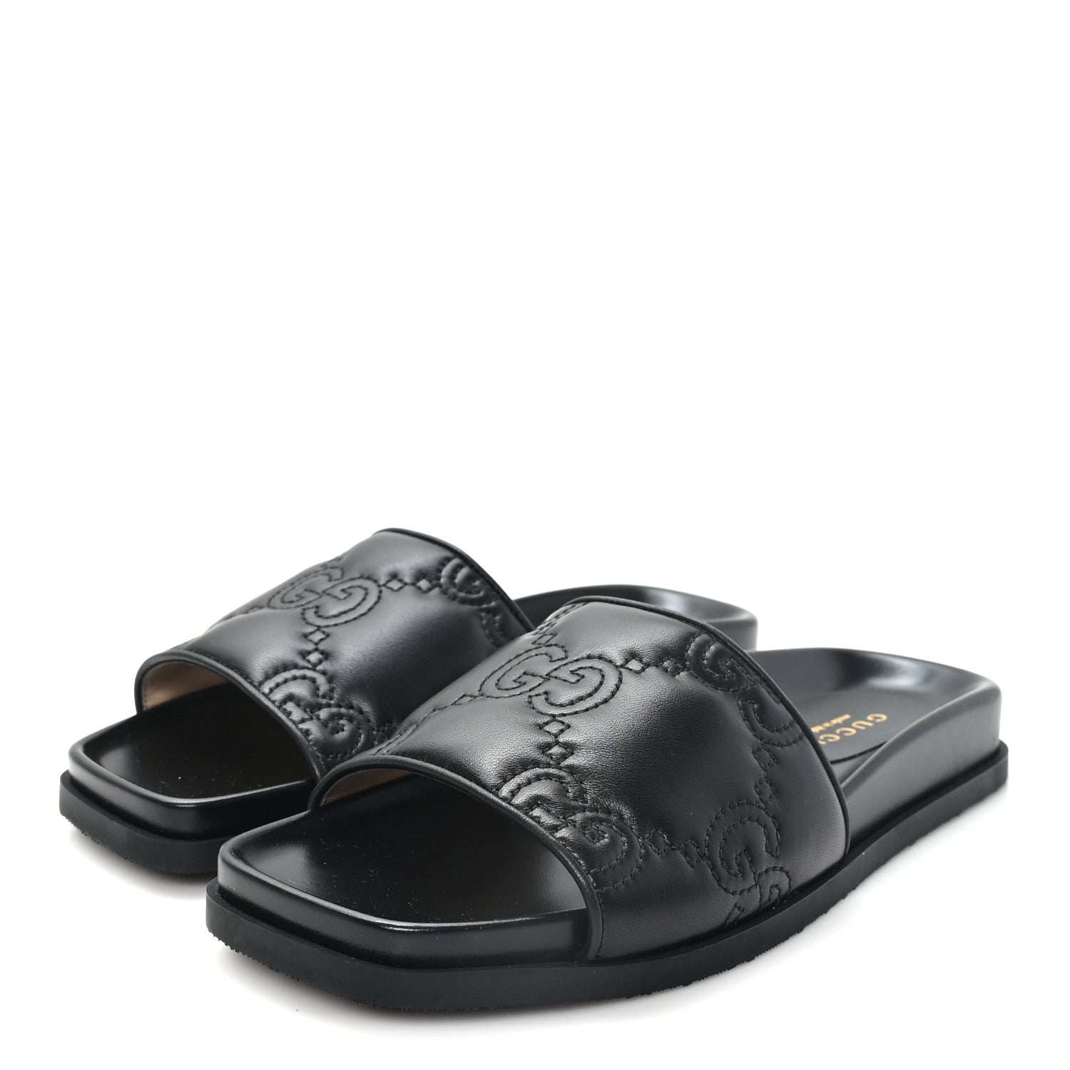 Gucci Nappa GG Matelasse Flat Slide Sandals 36.5 Black 36.5 Black 4 of 9