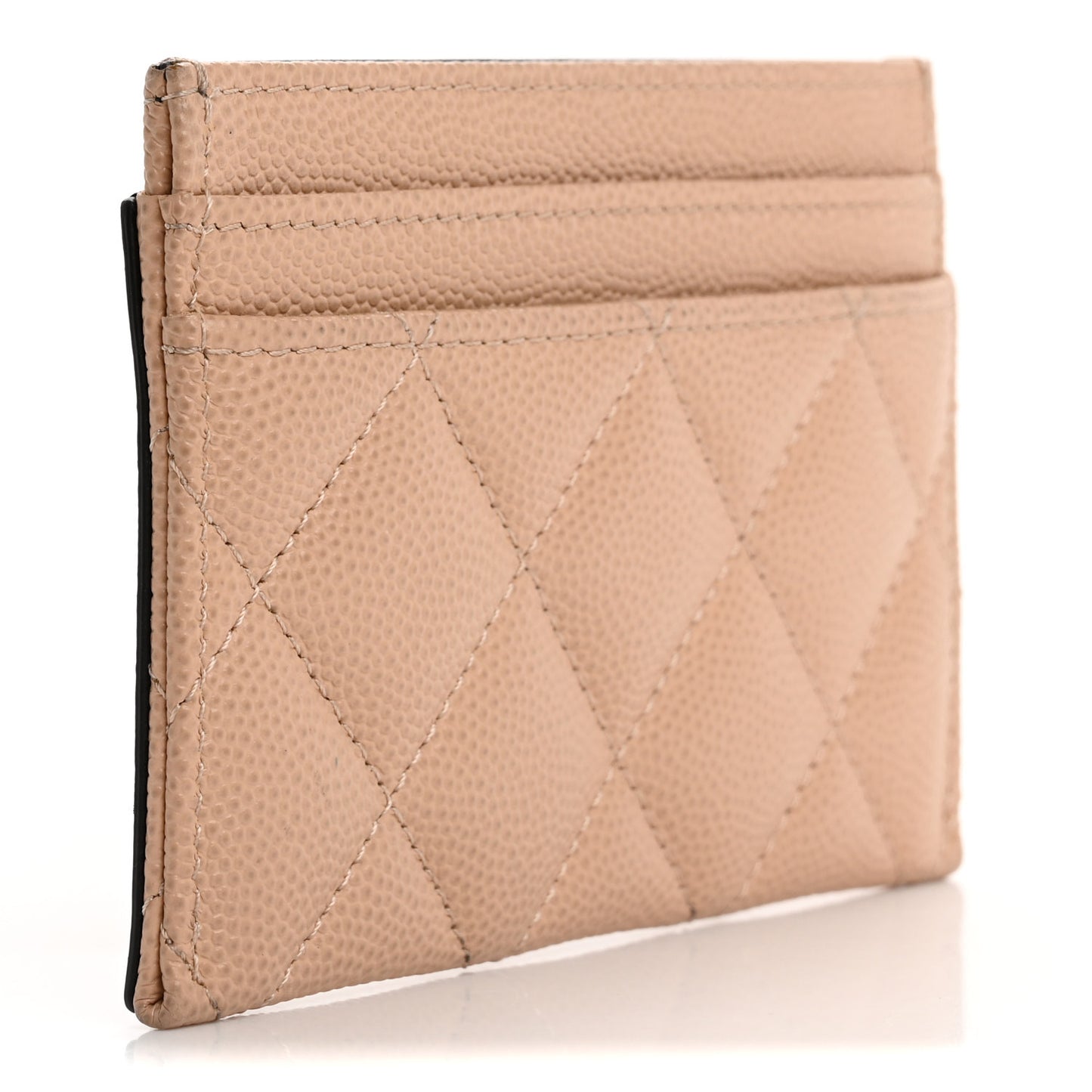 Caviar Quilted Filigree Card Holder Beige Black