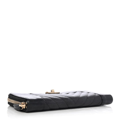 Chanel Caviar Sheepskin Chevron Quilted Mademoiselle Vintage Zip Around Wallet Black 3 of 4