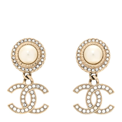 Chanel Crystal Pearl Bow-tiful CC Drop Earrings Gold 1 of 4