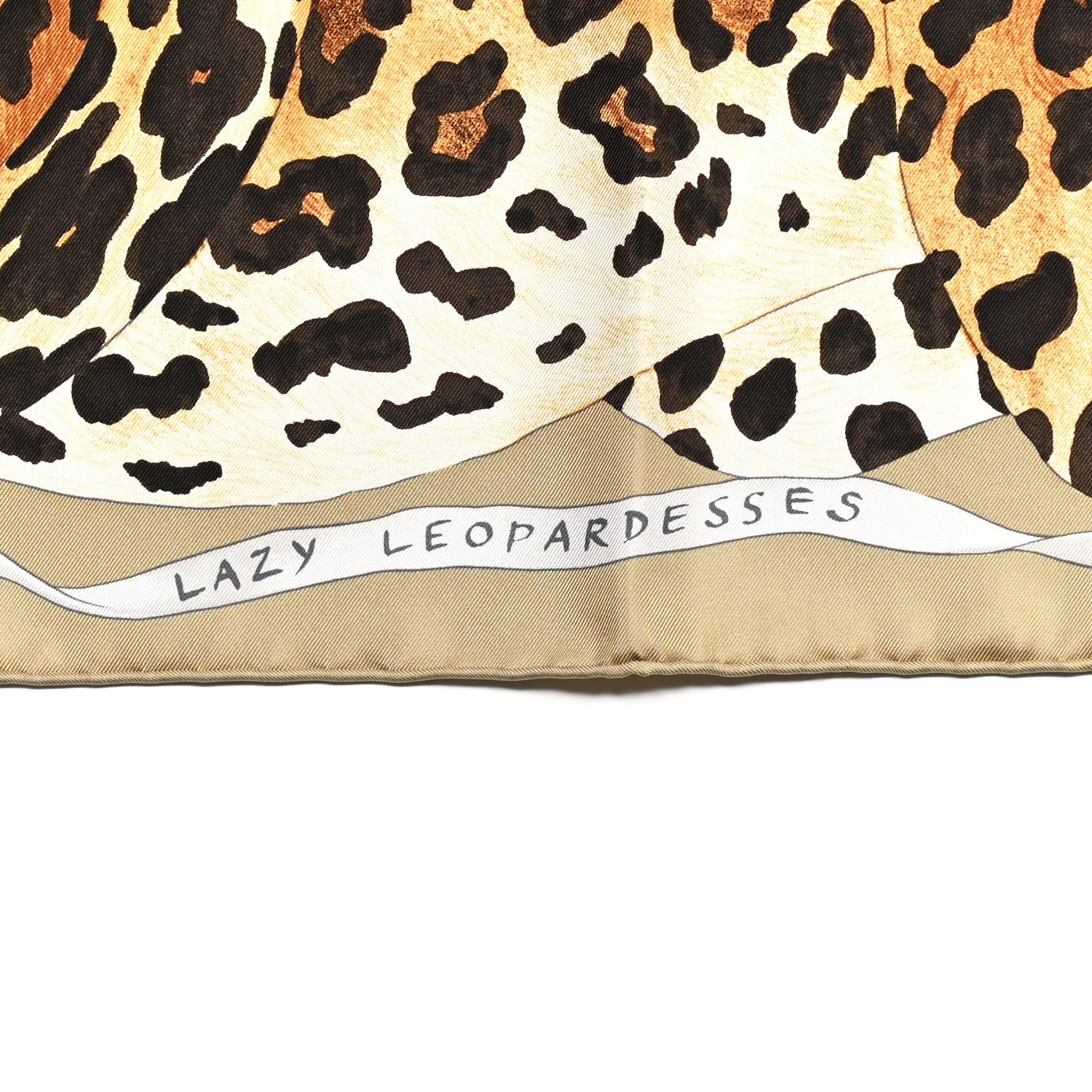 Hermes Silk Twill Lazy Leopardesses Scarf 90 Camel Anthracite 5 of 6