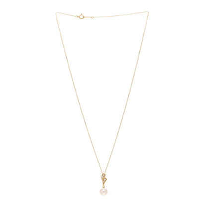 Mikimoto 18K Yellow Gold Diamond Akoya Pearl 7.5mm Drop Pendant Necklace 3 of 5