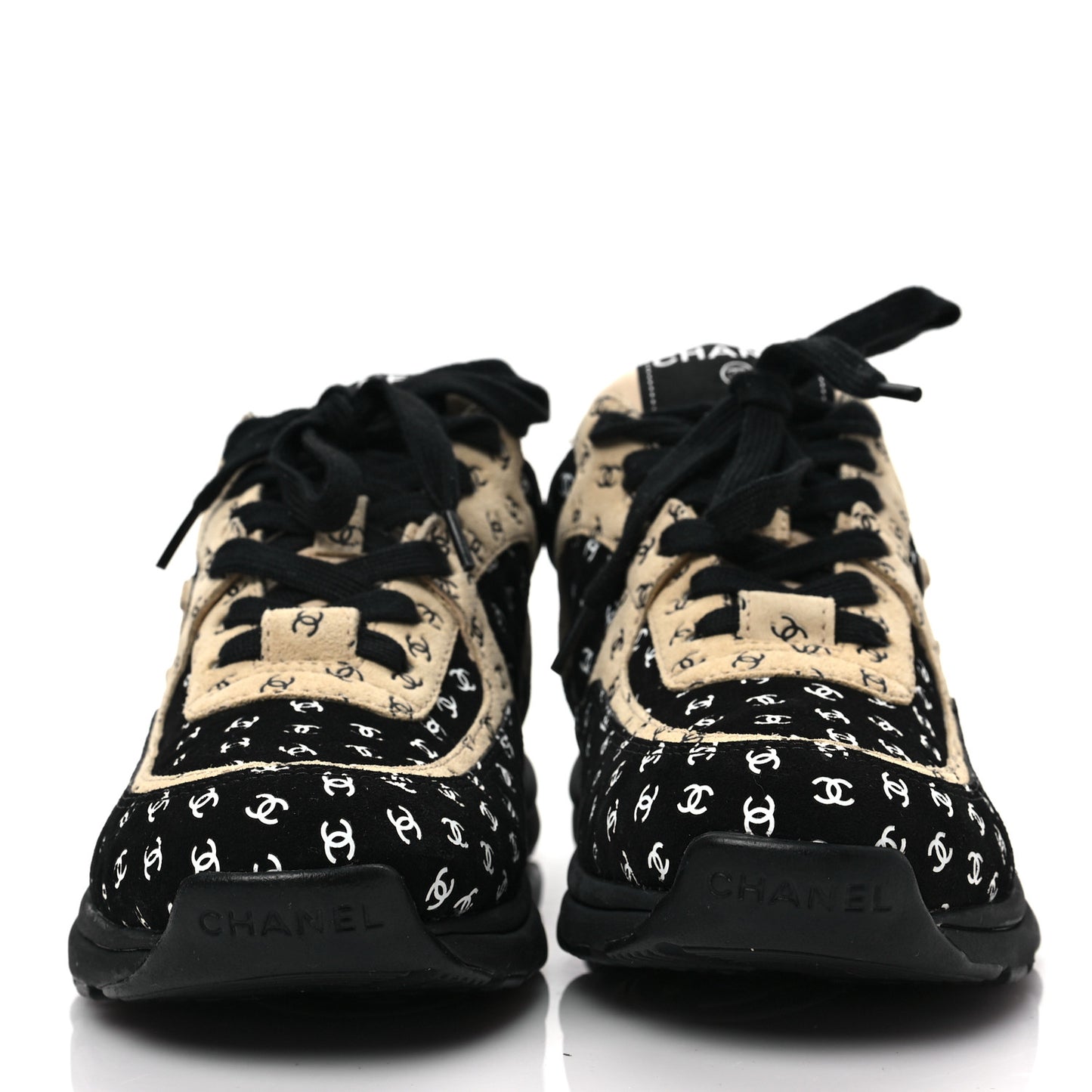 Nylon Suede Calfskin Printed CC Sneakers 37 Black Beige