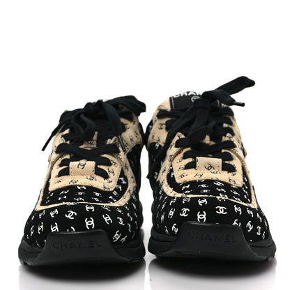 Chanel Nylon Suede Calfskin Printed CC Sneakers 37 Black Beige 2 of 8