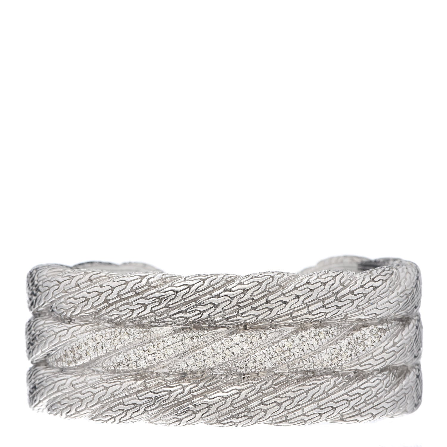 John Hardy Sterling Silver Diamond Modern Chain 3-Row Kick Cuff Bracelet 1 of 4