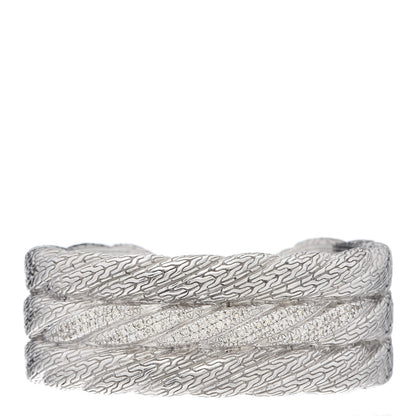 John Hardy Sterling Silver Diamond Modern Chain 3-Row Kick Cuff Bracelet 1 of 4