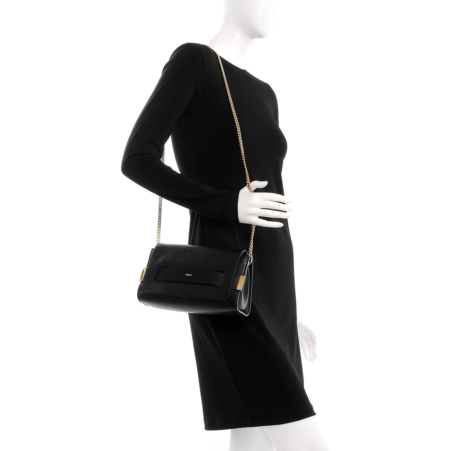 Lambskin Medium Elle Chain Clutch Black