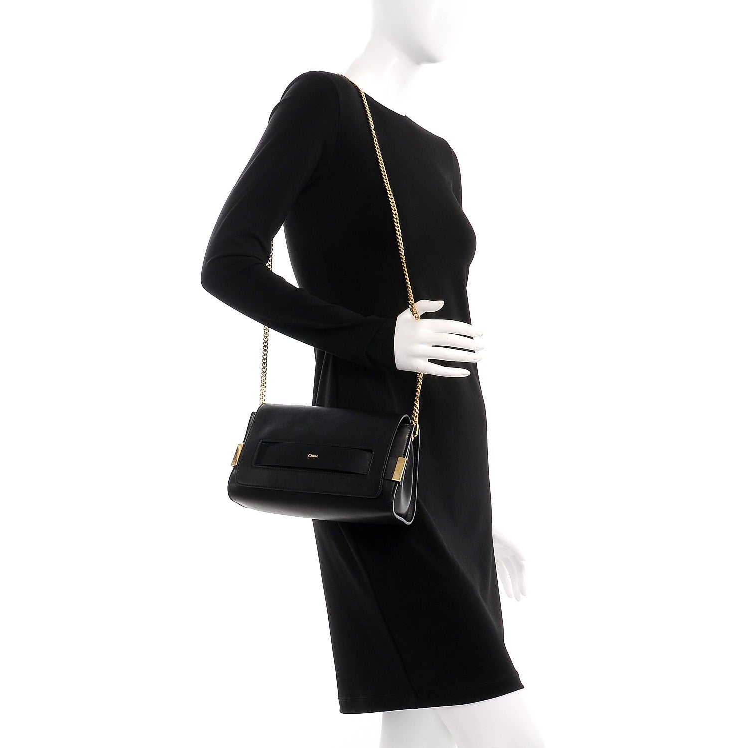 Chloe Lambskin Medium Elle Chain Clutch Black 2 of 9