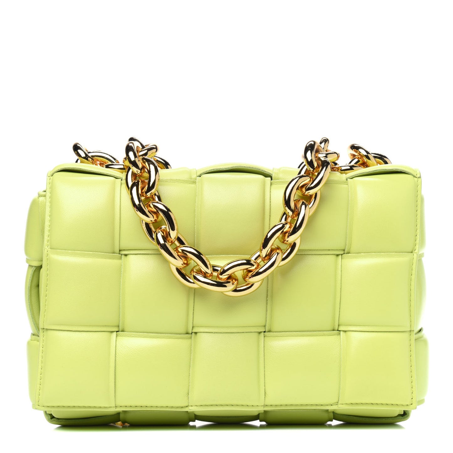 Lambskin Maxi Intreccio Padded Chain Cassette Crossbody Bag Seagrass