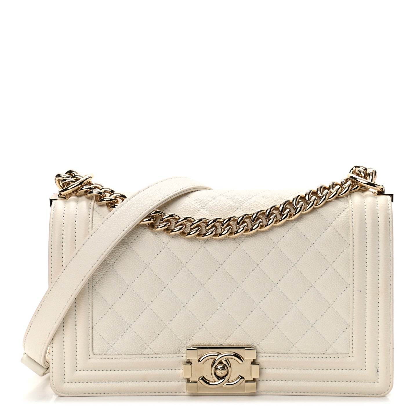 Caviar Quilted Medium Boy Flap White