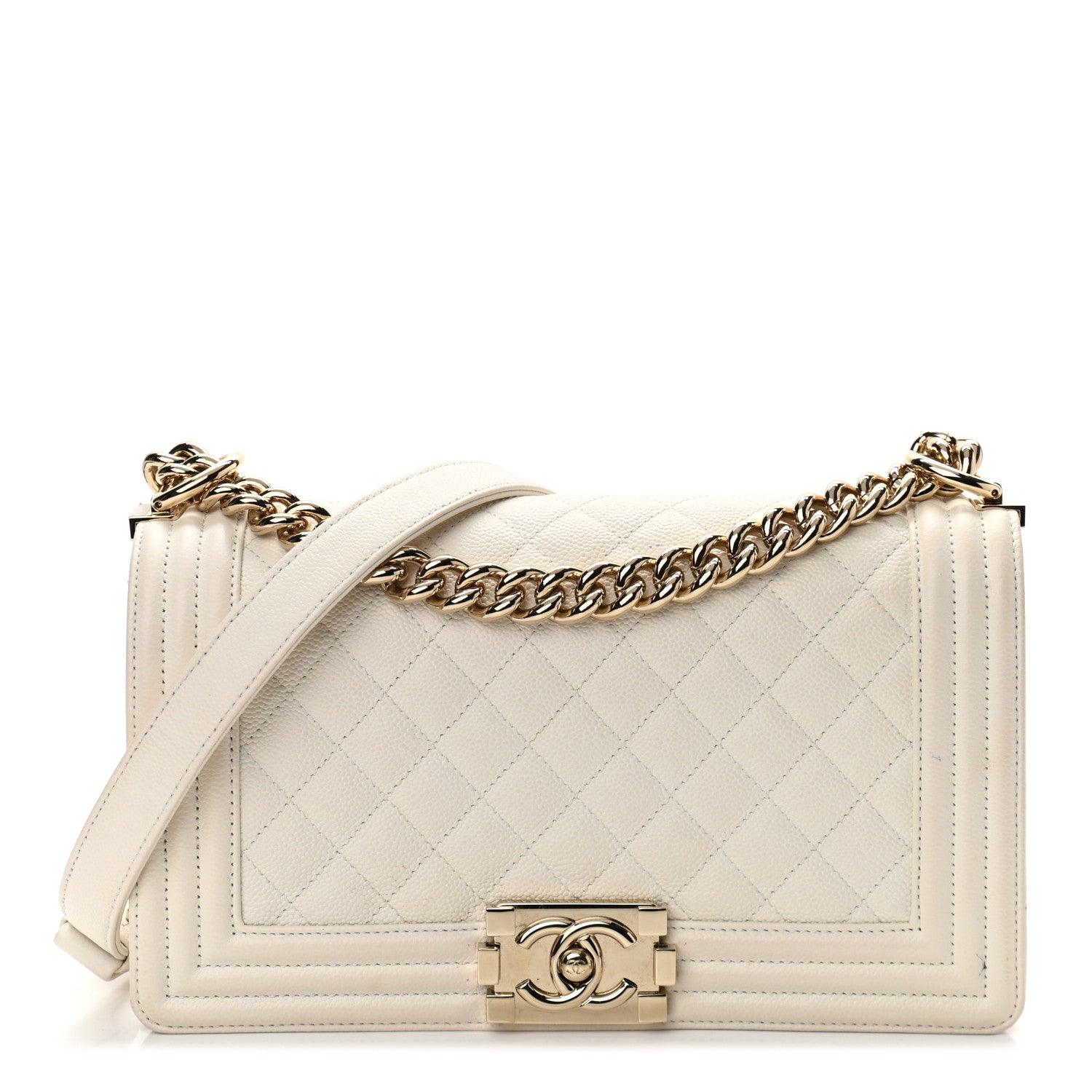 Chanel Caviar Quilted Medium Boy Flap White 1 of 12