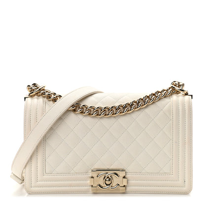 Chanel Caviar Quilted Medium Boy Flap White 1 of 12